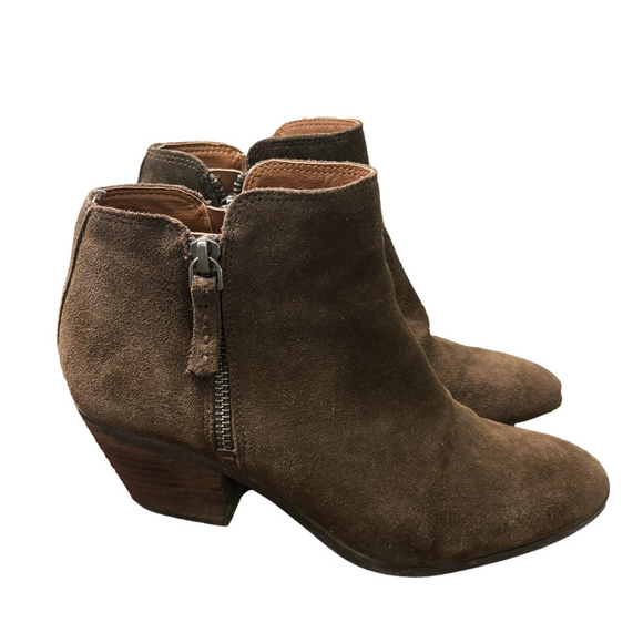 Frye & Co. Holly Women’s Size 7 Double Zip Suede Heeled Bootie Brown Ankle Boots - Picture 1 of 13